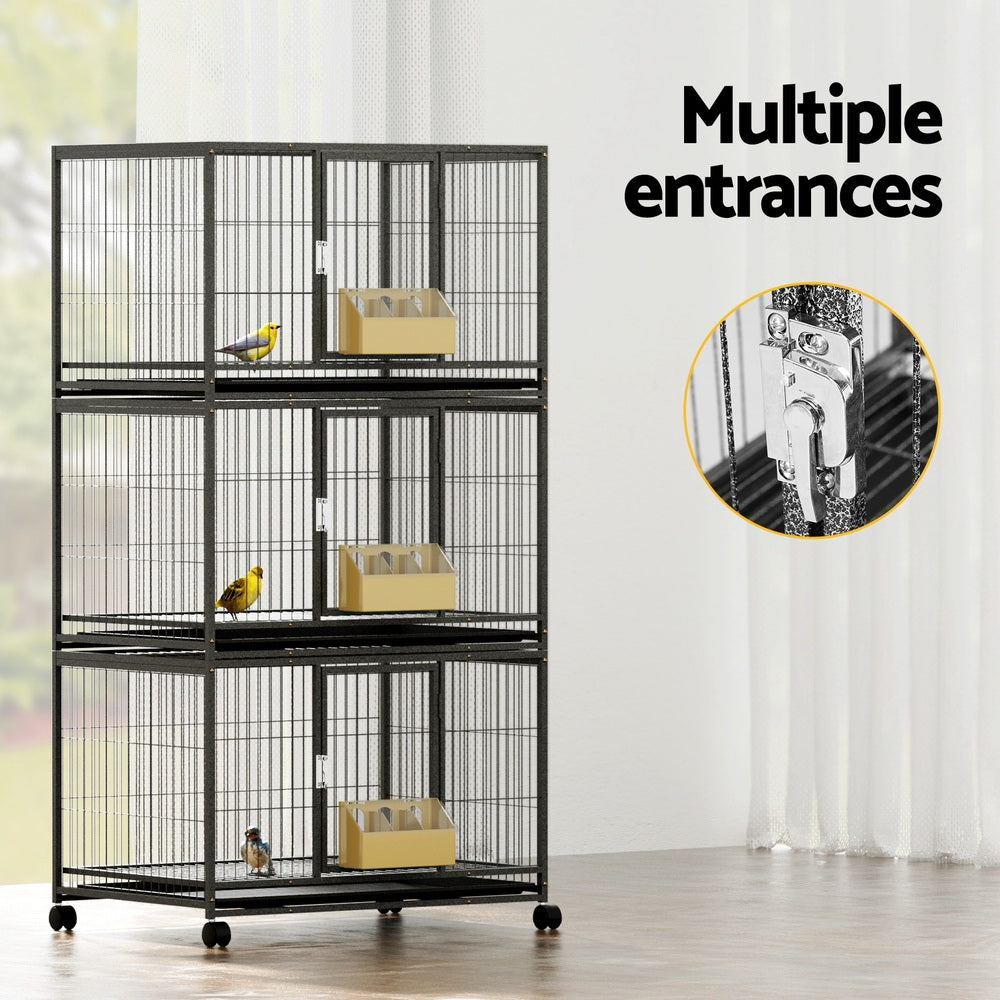 Baby Beaks Feathered Palace 🏡🌈 | Large 3-Tier Bird Cage & Aviary on Wheels