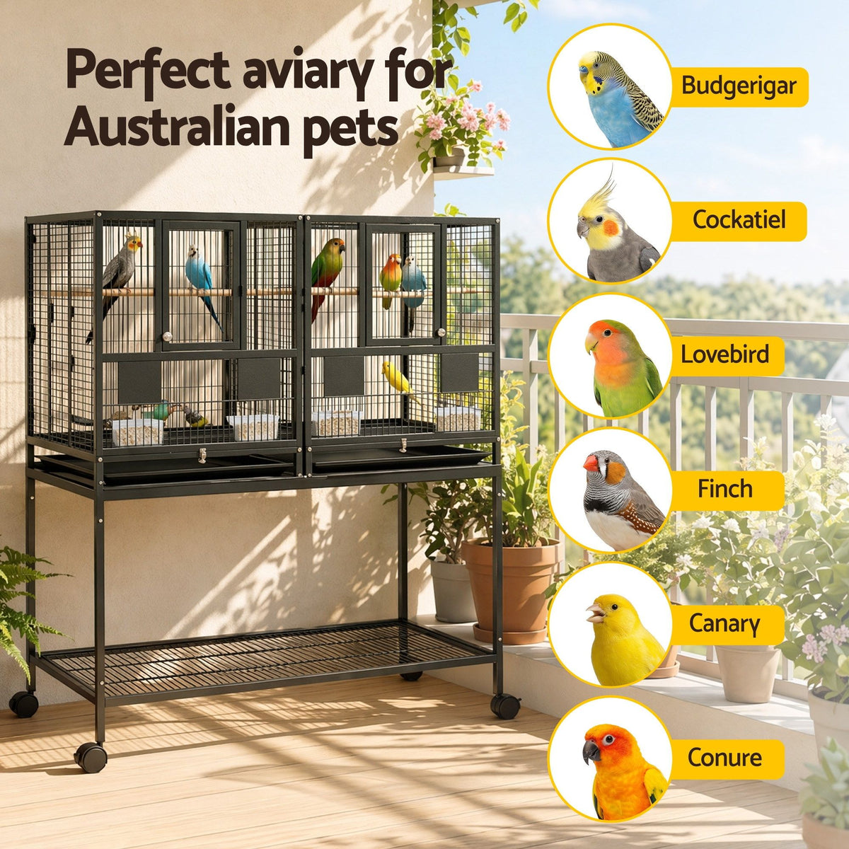 i.Pet 106cm 2-in-1 Bird Cage & Aviary with Removable Divider β Double Flight Cage π¦π