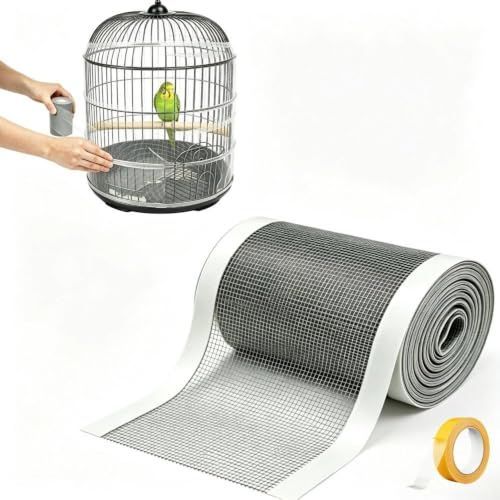 2 Roll Bird Cage Seed, 500cm*12cm Cuttable Mesh Tape for Seed Guards Bird Cage Seed , Adjustable Mesh Cover,Adhesive Mesh Patch for Parrot Parakeet & Cockatiel Cage - Black - Size 500cm*12cm