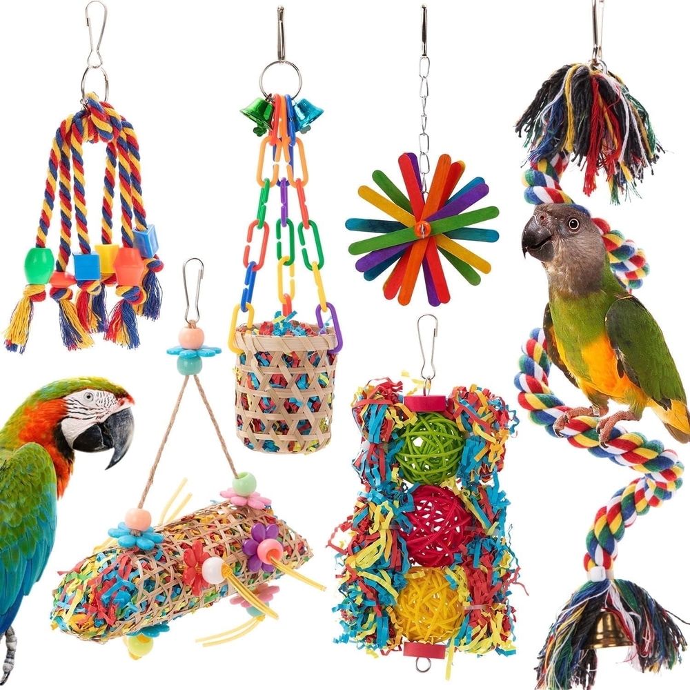 6 Pack Bird Toys, Colorful Hanging Parakeet Chewing Toys for Parrot