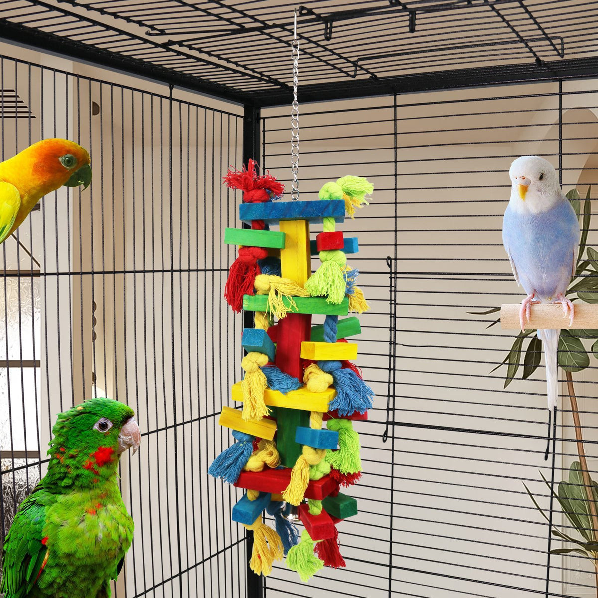 Rainbow Wooden Parrot Chew Toy β Hanging Shredding & Enrichment Playground π£π