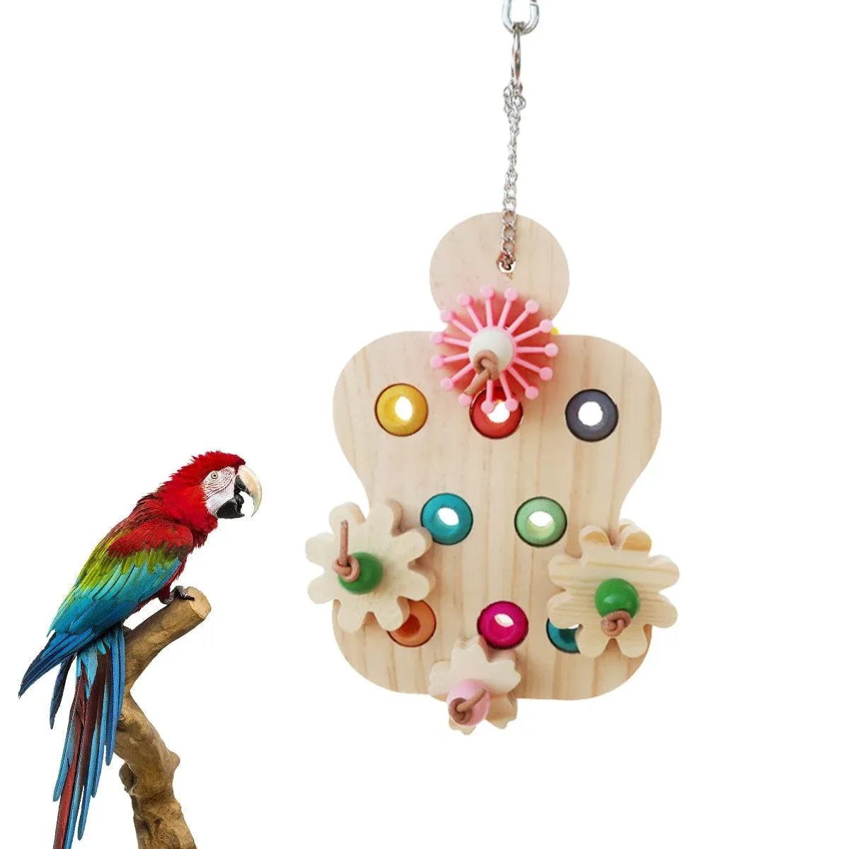 Colourful Wooden Parrot Chew Toy β Interactive Hanging Bird Enrichment Puzzle π¦π