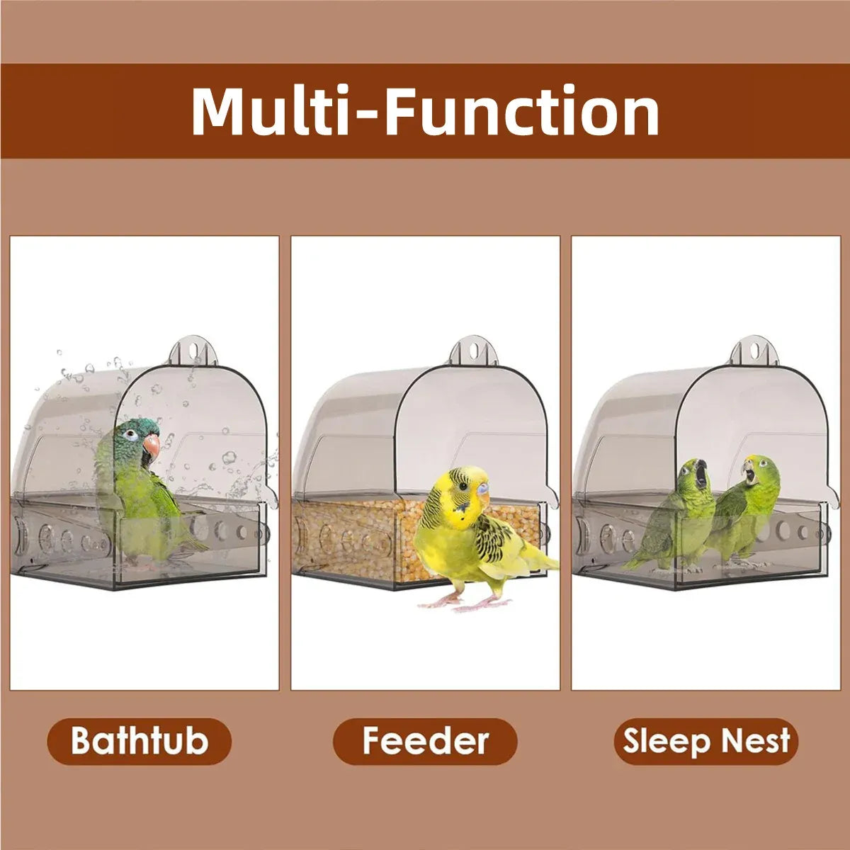 Baby Beaks Splashy Birdie Bath ๐๐ | Clear Clip-On Bird Cage Bath House