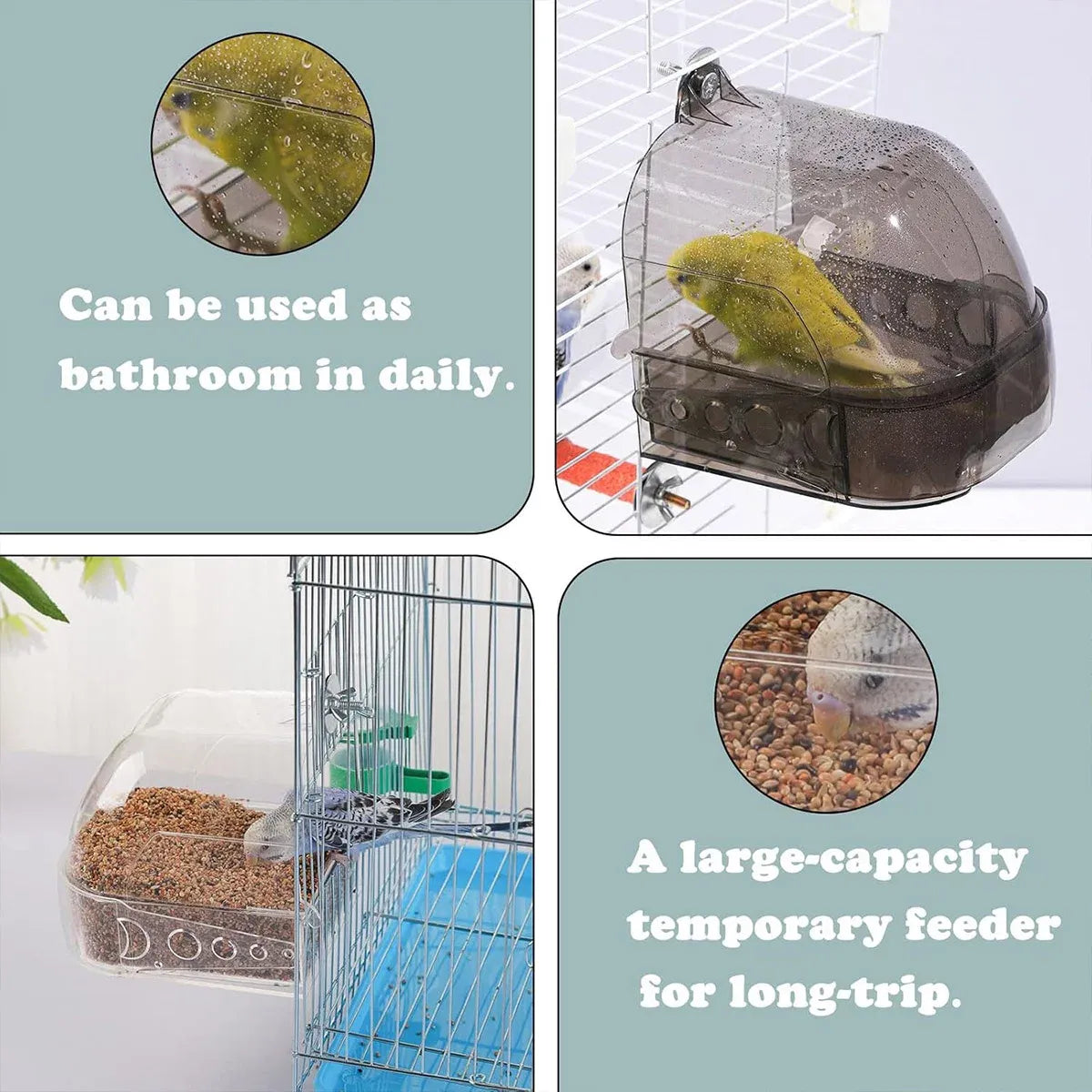 Baby Beaks Splashy Birdie Bath ๐๐ | Clear Clip-On Bird Cage Bath House