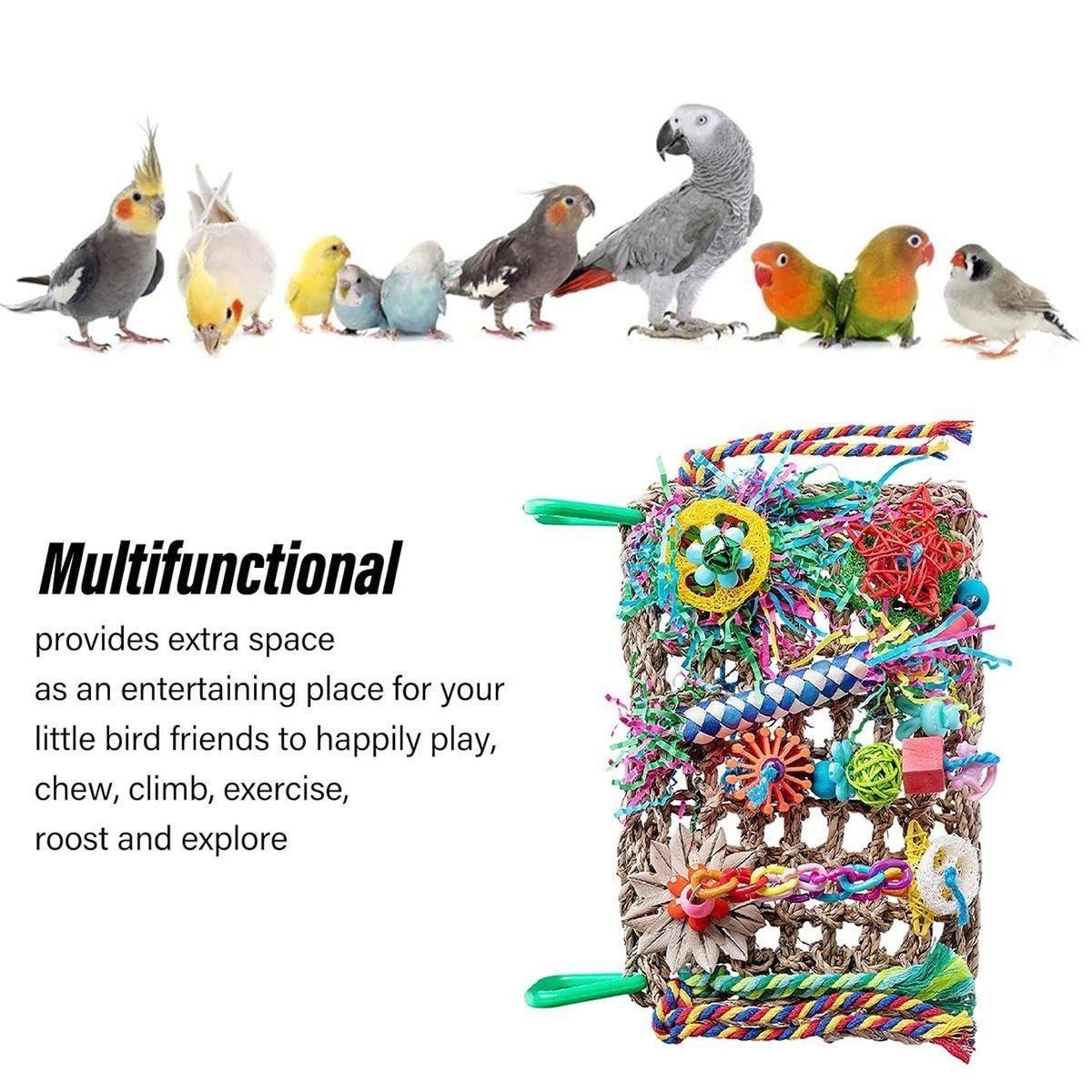 Colourful Bird Climbing Net & Chew Toy – Woven Grass Parrot Enrichment 🦜🌈