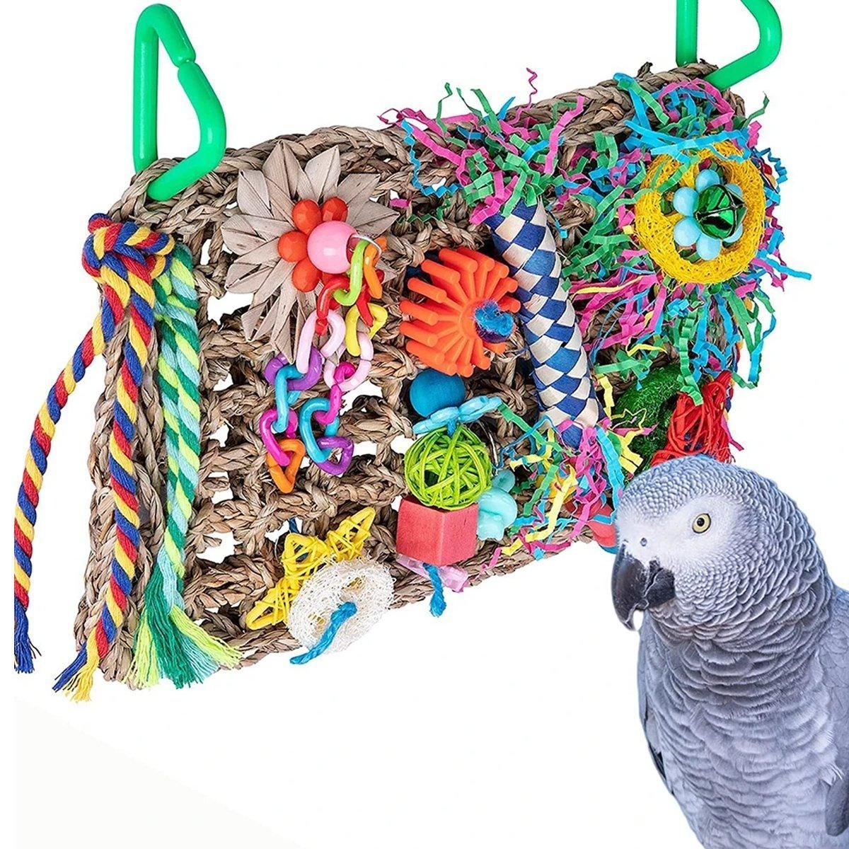 Colourful Bird Climbing Net & Chew Toy – Woven Grass Parrot Enrichment 🦜🌈