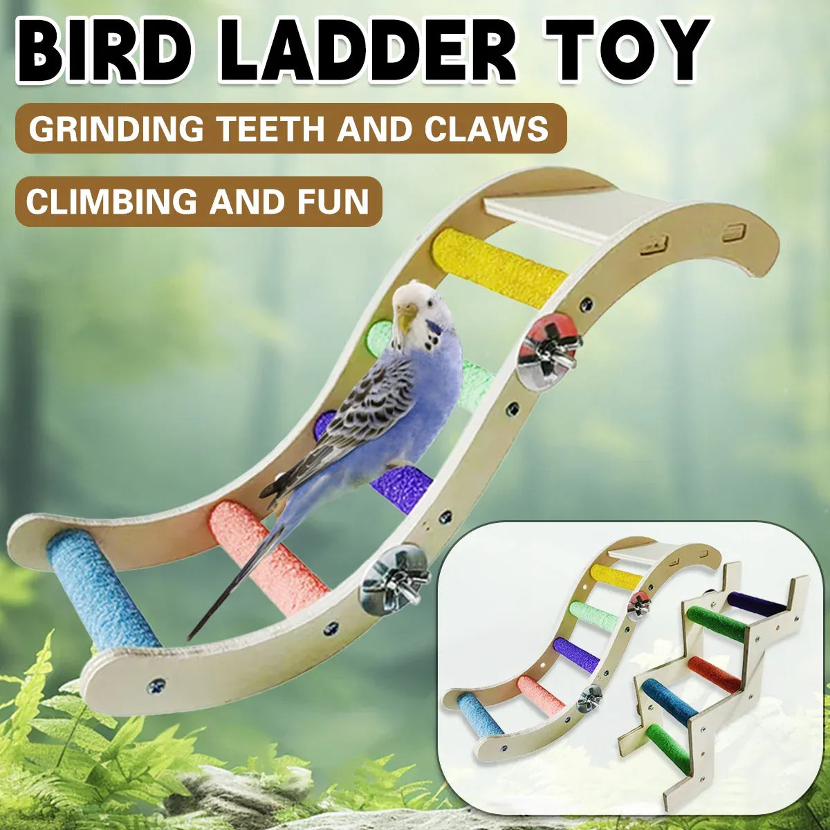 Rainbow Birdie Wooden Climbing Ladder – Hanging Adventure Playground 🐣💕
