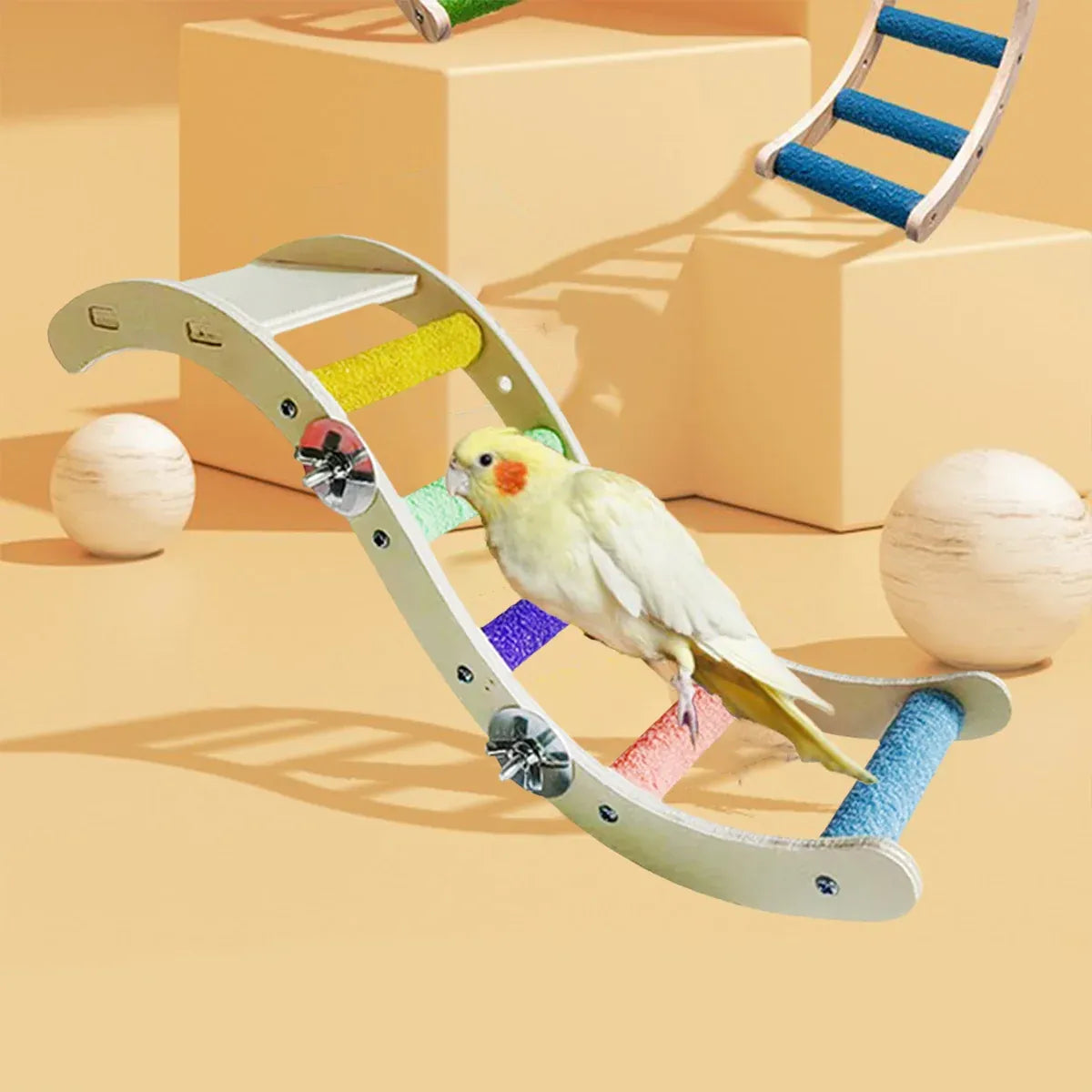 Rainbow Birdie Wooden Climbing Ladder – Hanging Adventure Playground 🐣💕