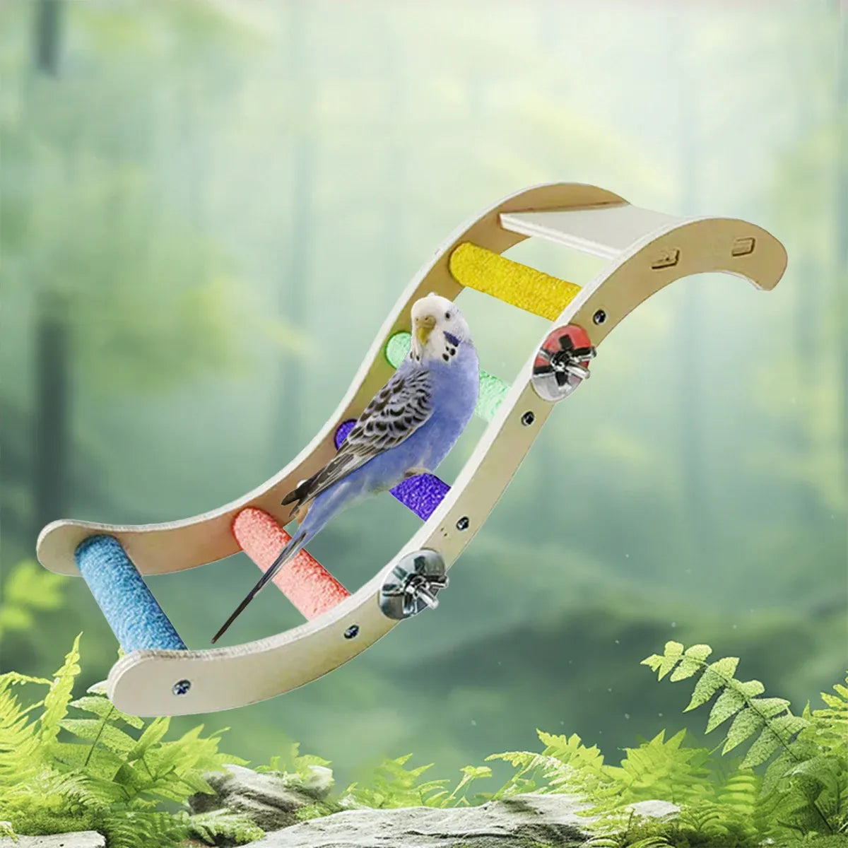 Rainbow Birdie Wooden Climbing Ladder – Hanging Adventure Playground 🐣💕