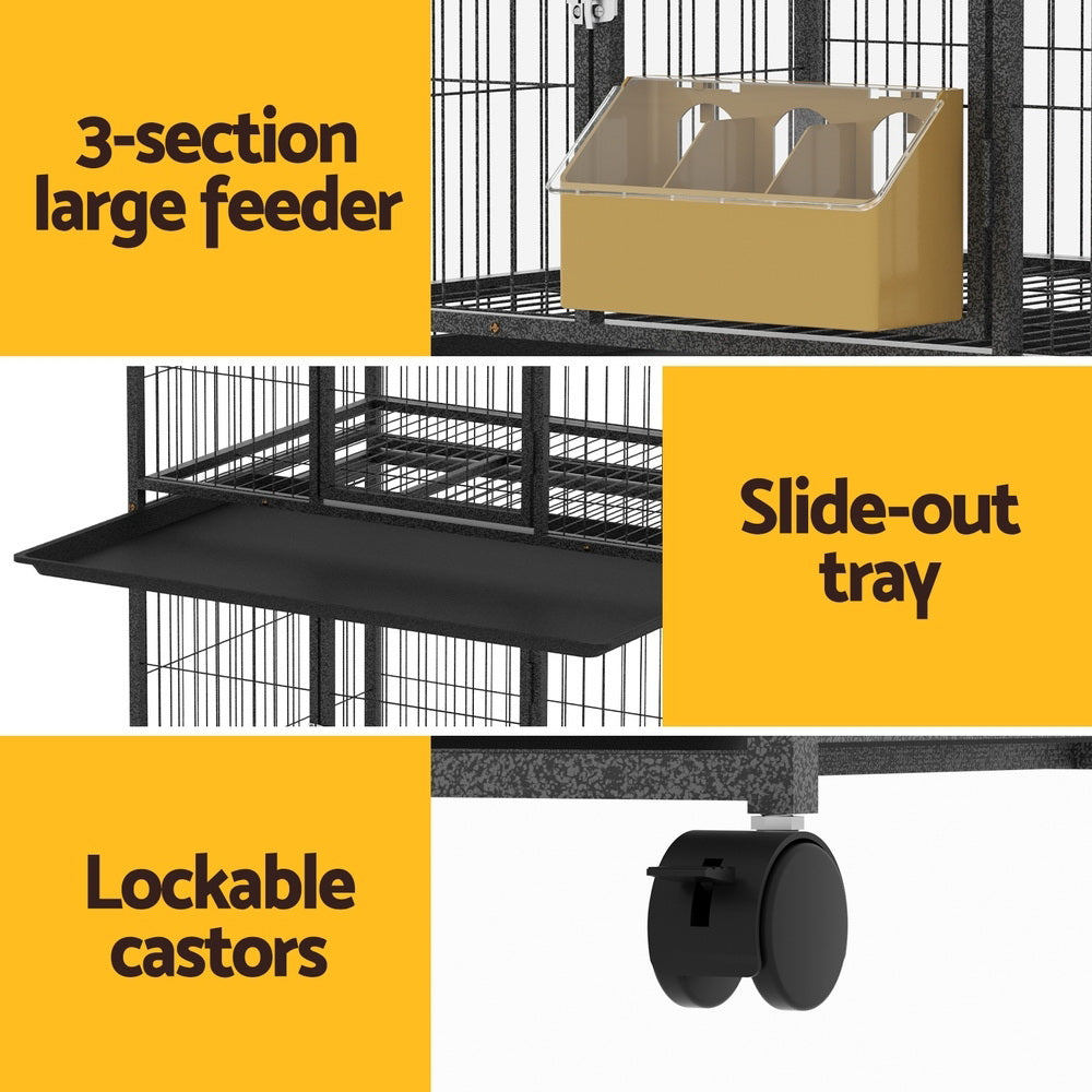 Baby Beaks Feathered Palace 🏡🌈 | Large 3-Tier Bird Cage & Aviary on Wheels
