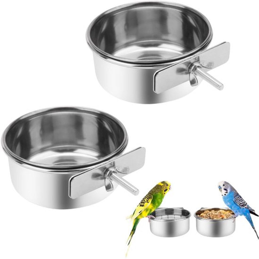 🐣 Stainless Steel Birdie Food & Water Bowl – Cage Mounted 🦜💕 (2PC)