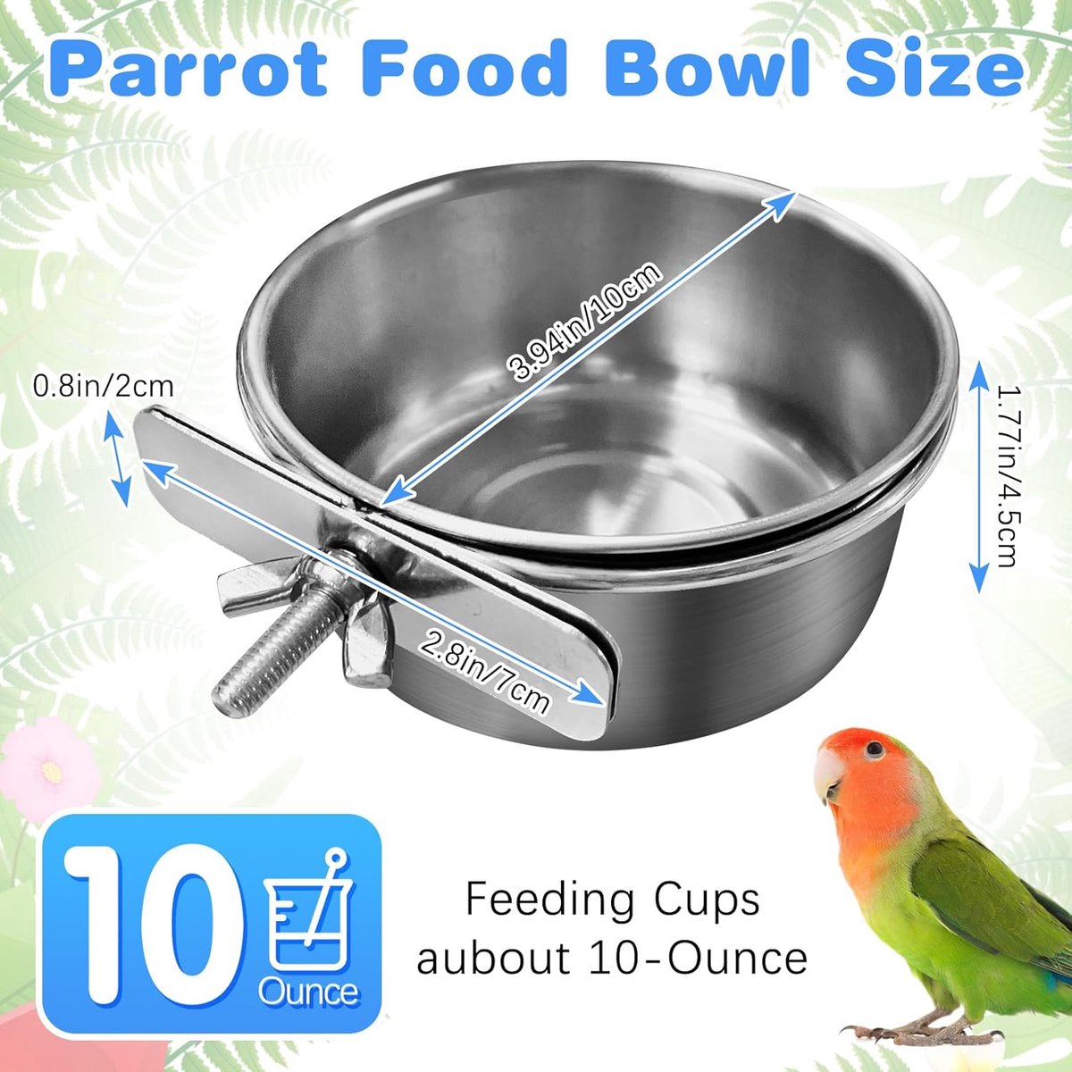 🐣 Stainless Steel Birdie Food & Water Bowl – Cage Mounted 🦜💕 (2PC)