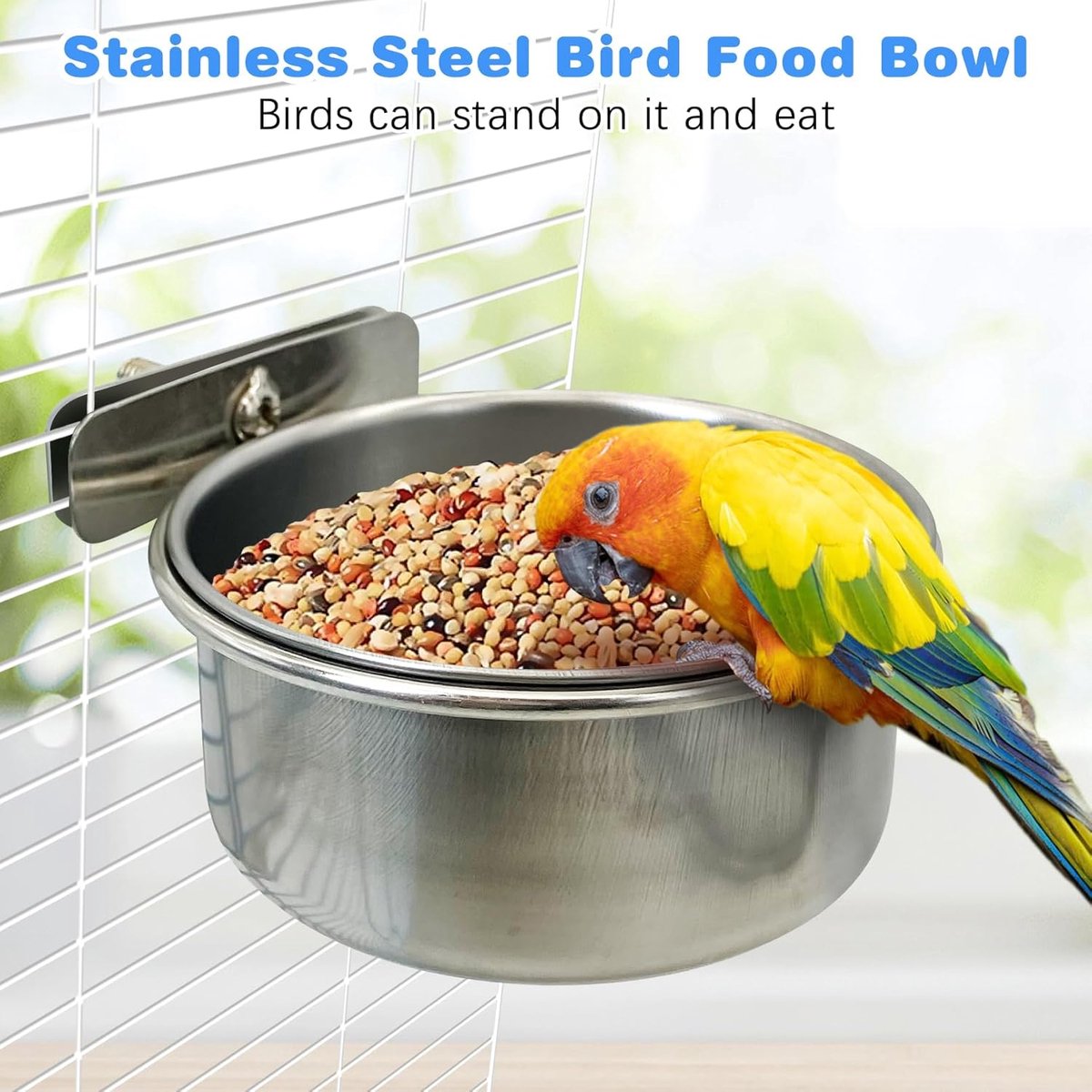 🐣 Stainless Steel Birdie Food & Water Bowl – Cage Mounted 🦜💕 (2PC)