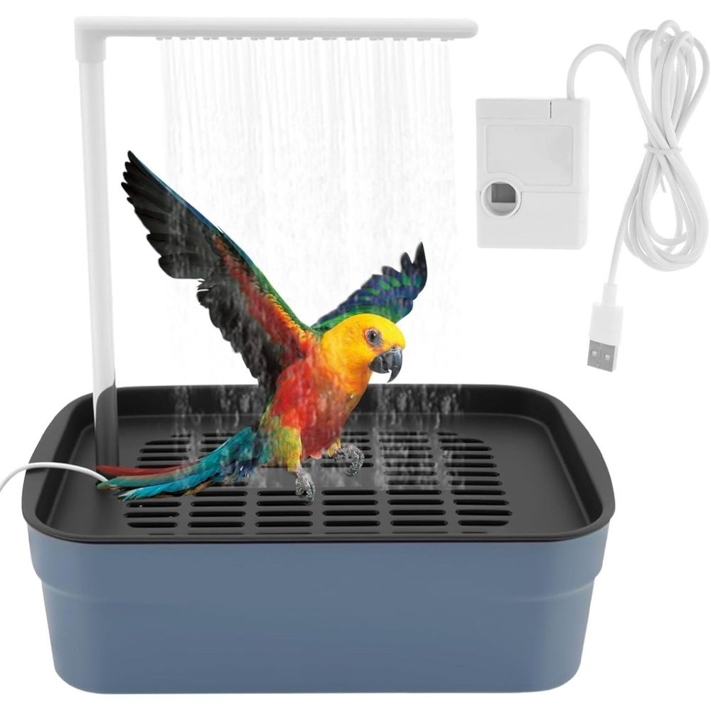 Automatic Bird Bath for Cage, Circulating Water Fountain for Small Birds, Parakeet Bathing Tub with USB Pump, External Shower for Budgie, Parrot, Finch, Indoor Pet Cage Accessory for Home Leisure