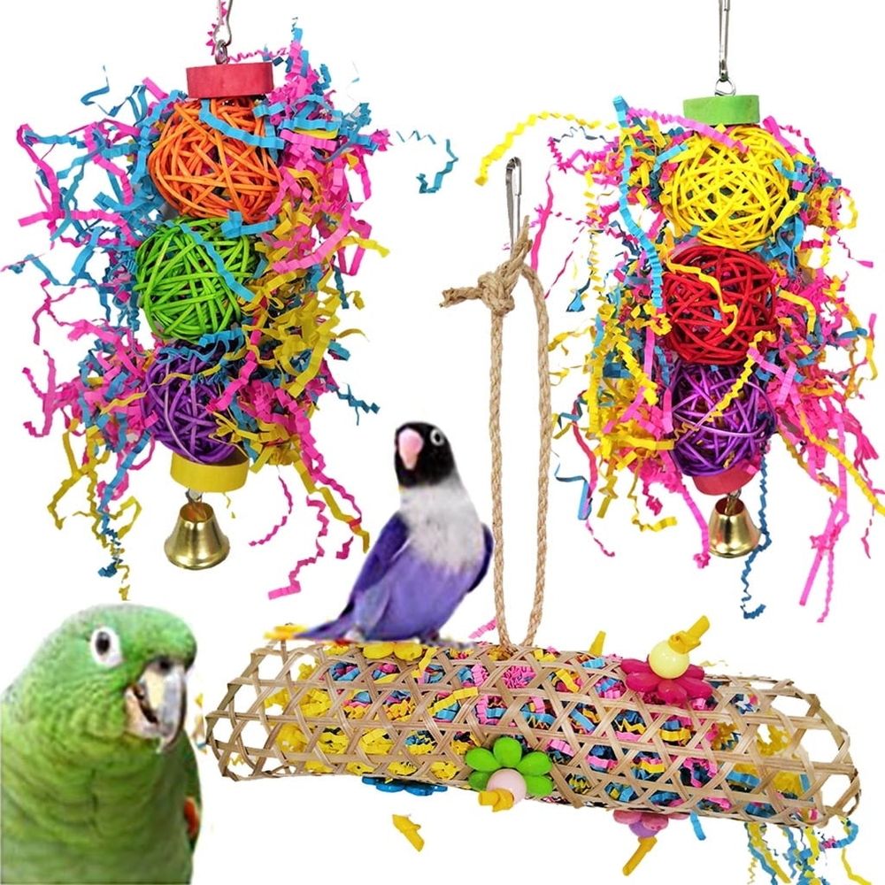 Baby Beaks Rainbow Shredder Party 🌈🐣 | 3-Piece Bird Foraging Toy Set