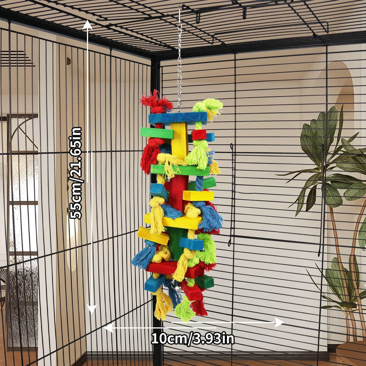 Rainbow Wooden Parrot Chew Toy – Hanging Shredding & Enrichment Playground 🐣💕