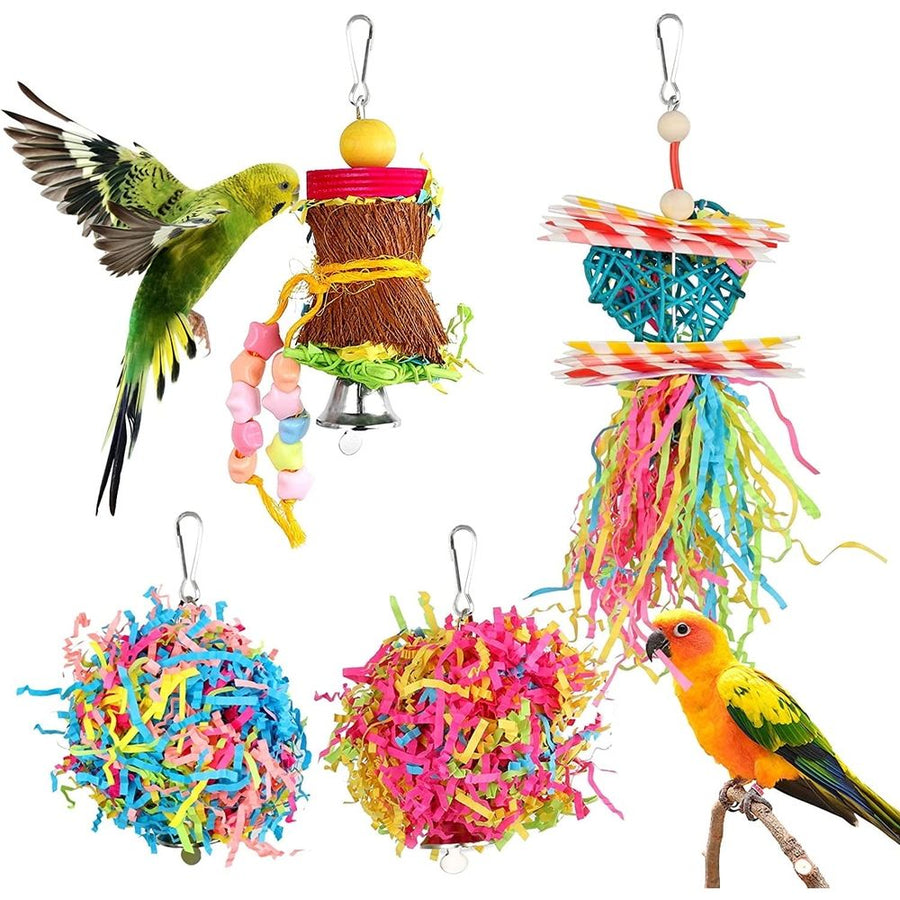 Baby Beaks Shred & Sparkle Party 🌈🐣 | 4-Piece Bird Chew & Foraging Toy Set