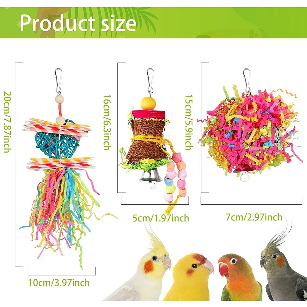 Baby Beaks Shred & Sparkle Party 🌈🐣 | 4-Piece Bird Chew & Foraging Toy Set