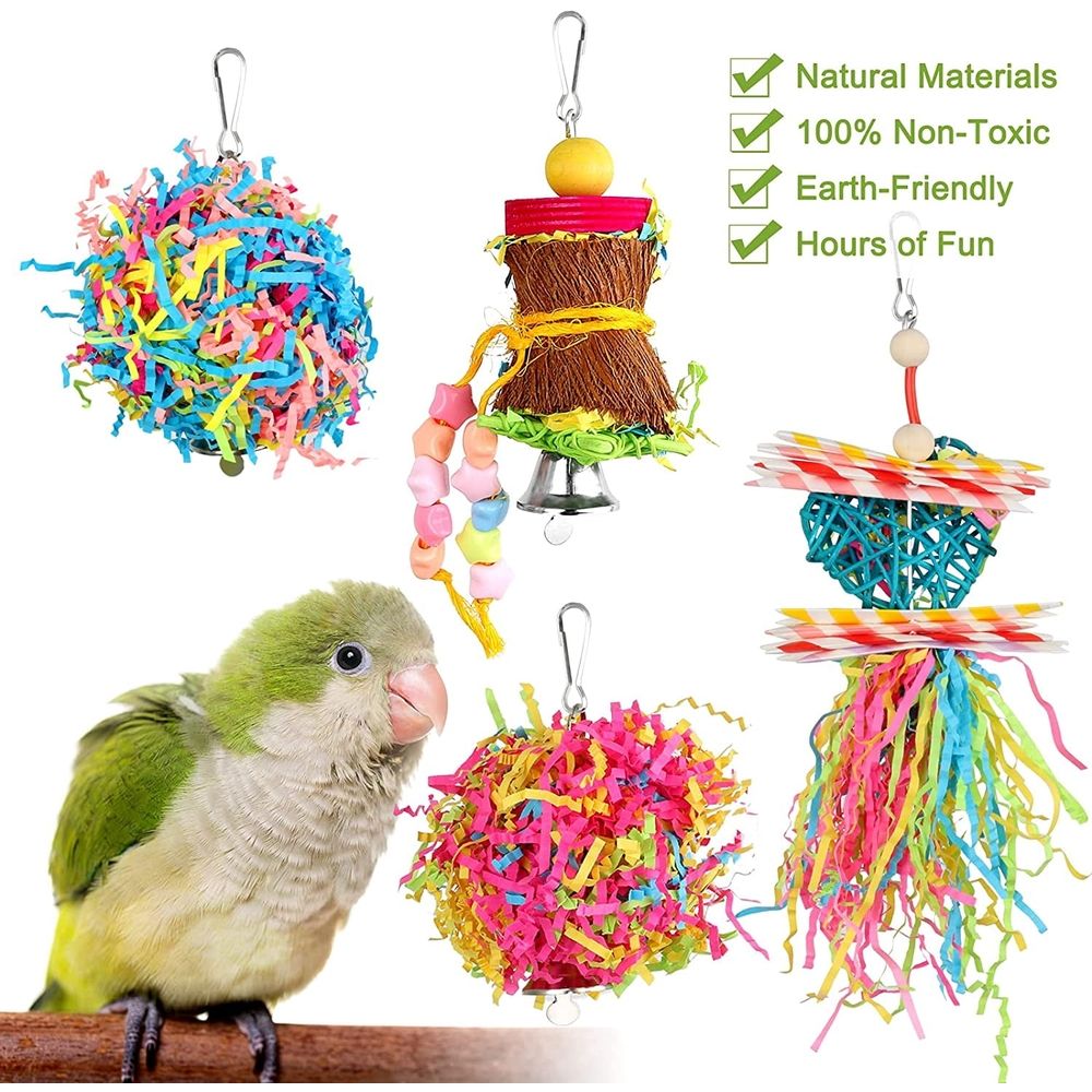 Baby Beaks Shred & Sparkle Party 🌈🐣 | 4-Piece Bird Chew & Foraging Toy Set