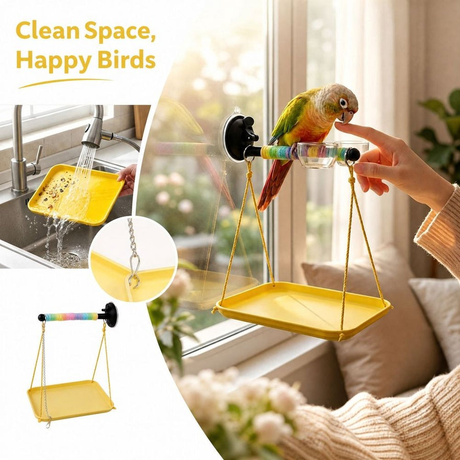 Birdie Window Perch with Poop Catcher – Suction Cup Play Stand 🐣💕