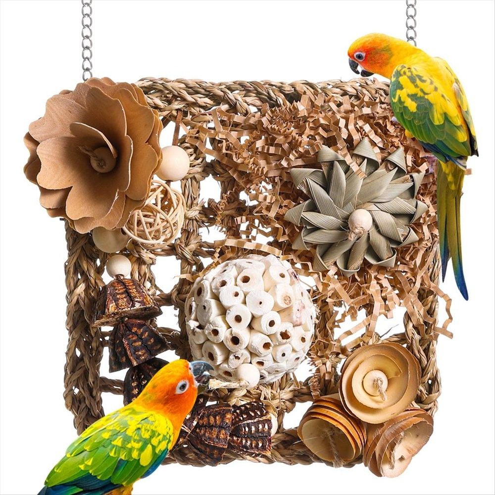 Bird Toys, Parakeet Toys Bird Foraging Toys Grass Mat Climbing Wall for Parakeet,Parrot,Cockatiel,Conure,Lovebird