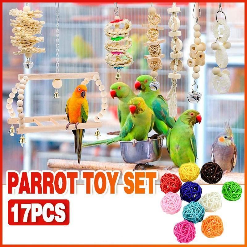 17-Piece Bird Toy & Enrichment Set – Colourful Swings, Chew Toys & Hanging Accessories 🦜🌈