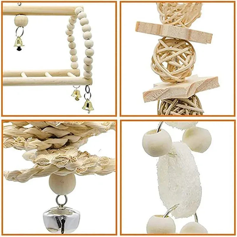 17-Piece Bird Toy & Enrichment Set – Colourful Swings, Chew Toys & Hanging Accessories 🦜🌈