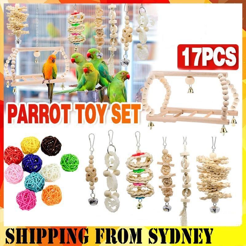 17-Piece Bird Toy & Enrichment Set – Colourful Swings, Chew Toys & Hanging Accessories 🦜🌈
