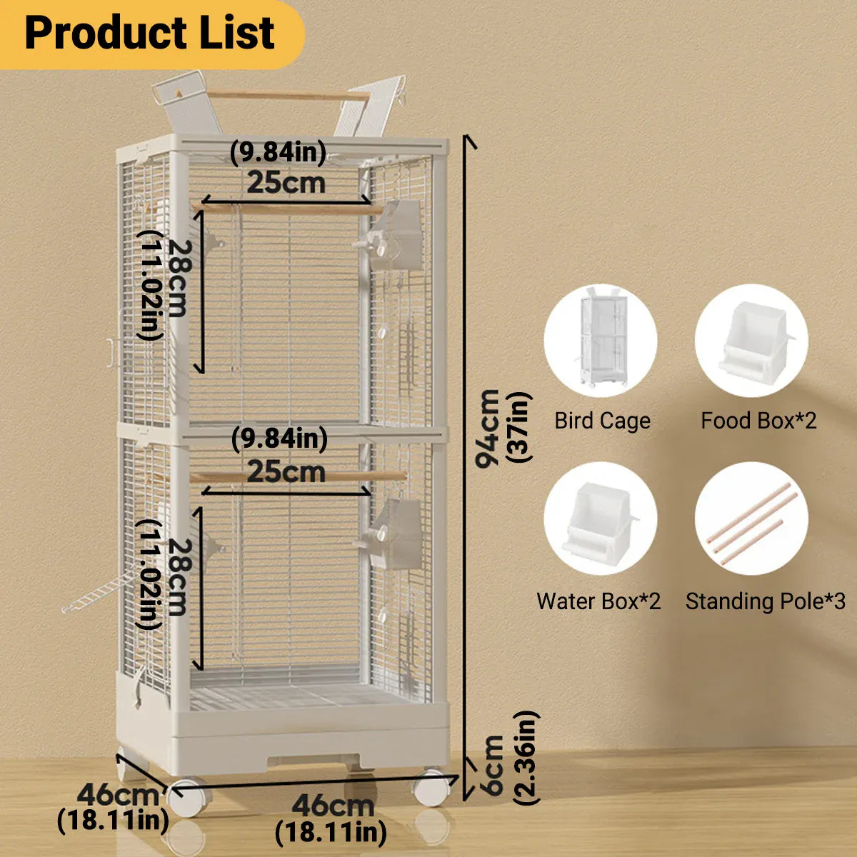Luxury Double-Layer Bird Cage with Clear Acrylic Doors & Wheels 🦜💕