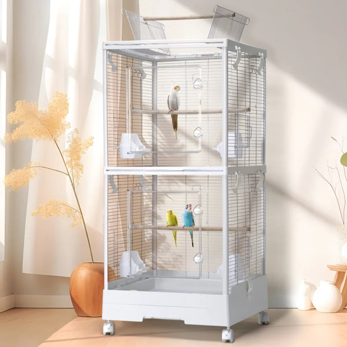 Luxury Double-Layer Bird Cage with Clear Acrylic Doors & Wheels 🦜💕
