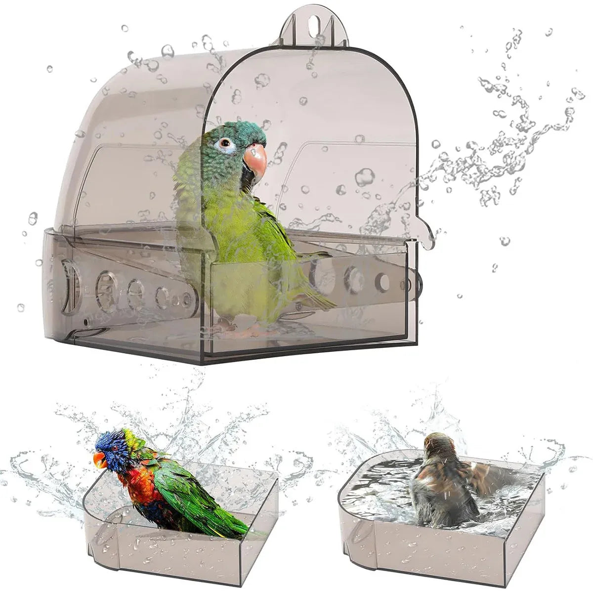 Baby Beaks Splashy Birdie Bath 🛁💕 | Clear Clip-On Bird Cage Bath House