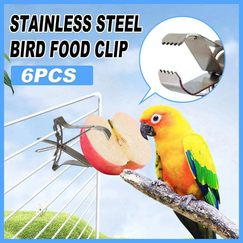 6X Fruit Pet Cage Accessories Bird Food Holders Clip Parrot Feeder Feeding Clamp