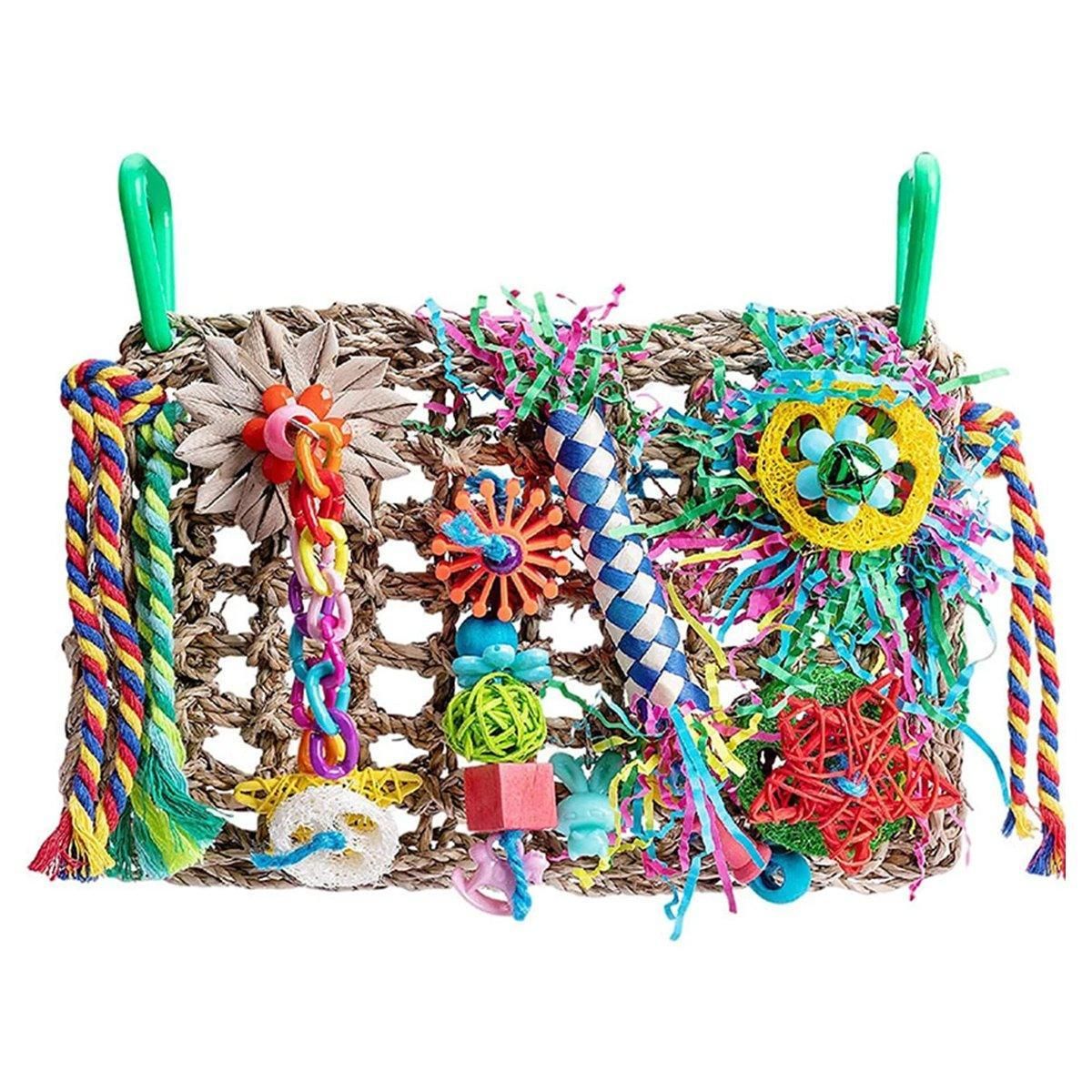 Colourful Bird Climbing Net & Chew Toy – Woven Grass Parrot Enrichment 🦜🌈