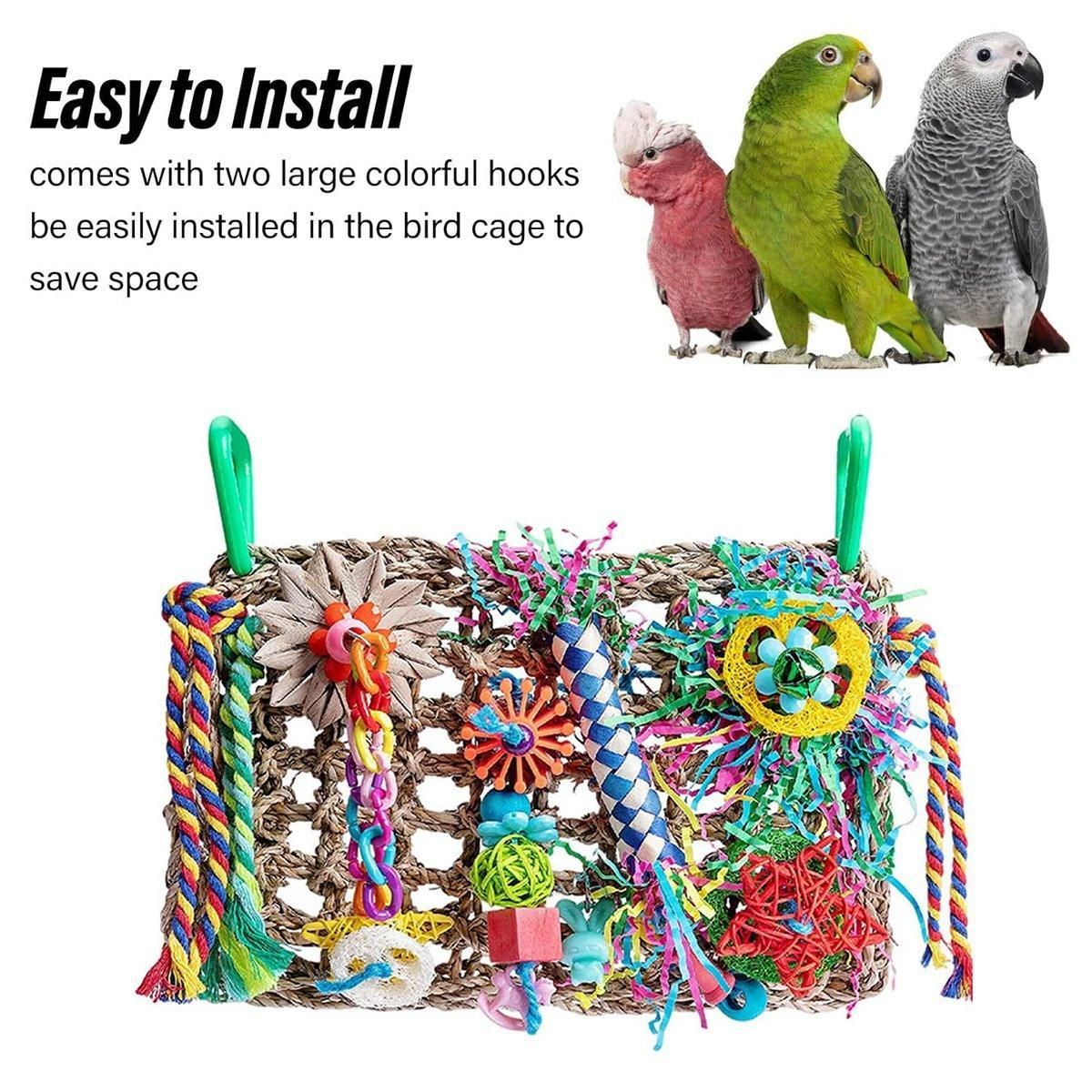Colourful Bird Climbing Net & Chew Toy – Woven Grass Parrot Enrichment 🦜🌈