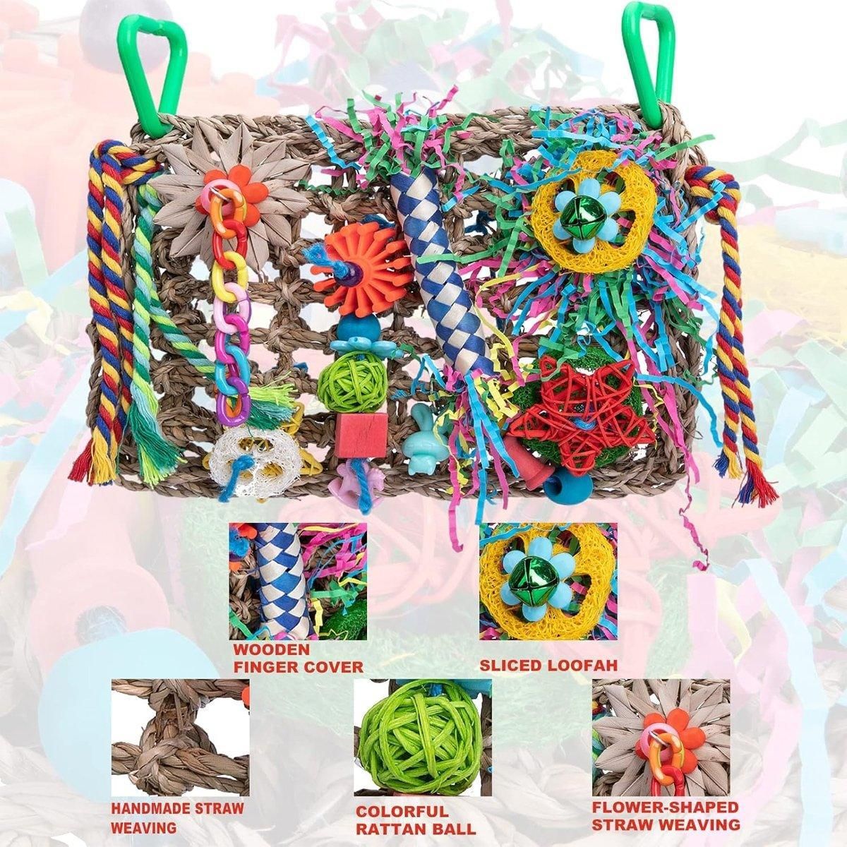 Colourful Bird Climbing Net & Chew Toy – Woven Grass Parrot Enrichment 🦜🌈