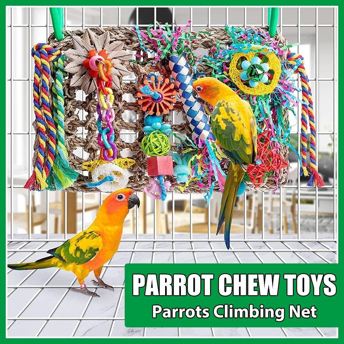 Colourful Bird Climbing Net & Chew Toy – Woven Grass Parrot Enrichment 🦜🌈
