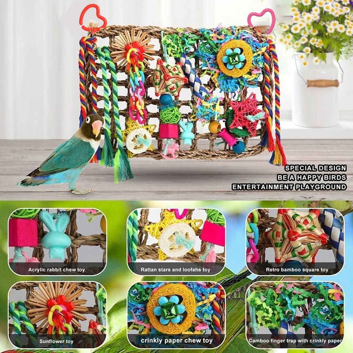 Rainbow Birdie Climbing Net – Colourful Hanging Enrichment Playground 🌈🐣💕