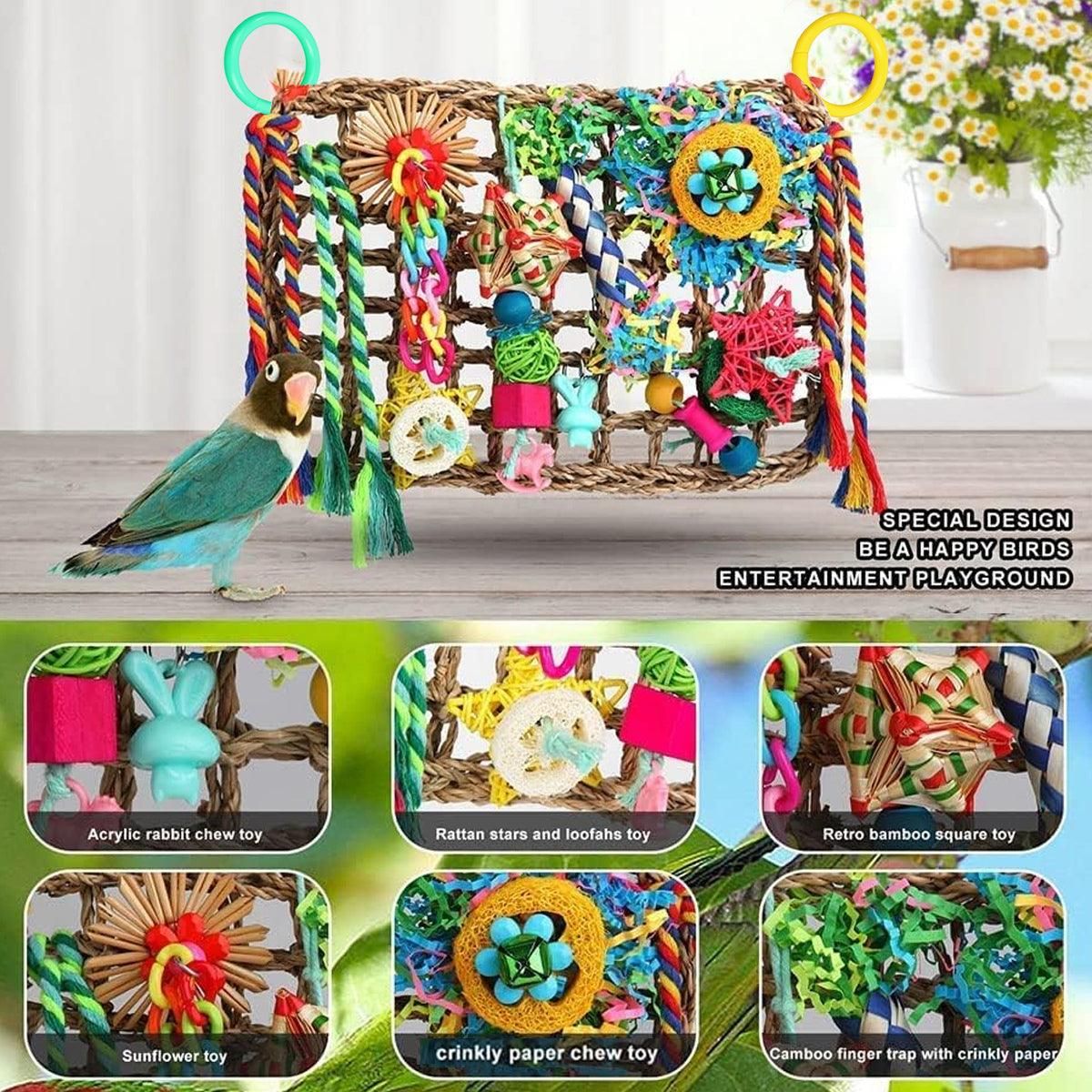 Rainbow Birdie Climbing Net – Colourful Hanging Enrichment Playground 🌈🐣💕
