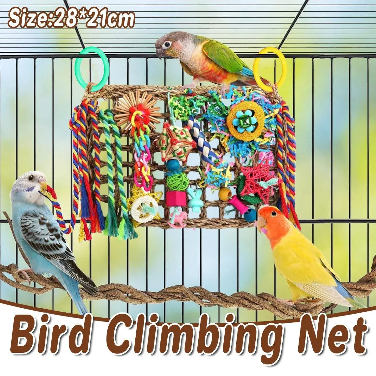 Rainbow Birdie Climbing Net – Colourful Hanging Enrichment Playground 🌈🐣💕