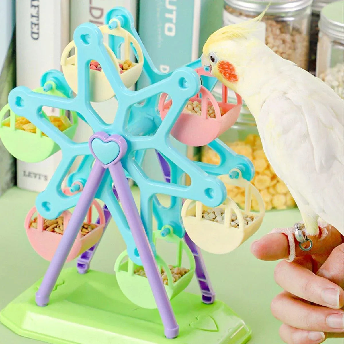 Interactive Bird Ferris Wheel Treat Dispenser – Parrot Foraging & Training Toy 🦜🌈