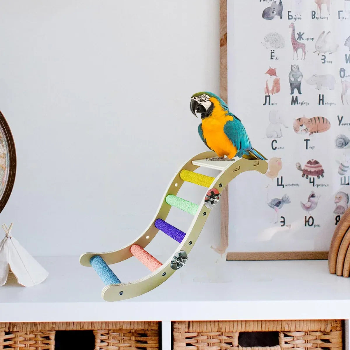 Rainbow Birdie Wooden Climbing Ladder – Hanging Adventure Playground 🐣💕