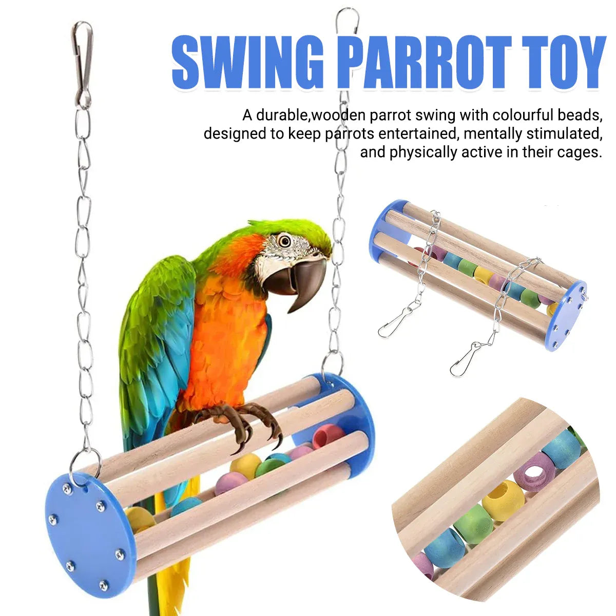 Baby Beaks Swingin’ Rainbows 🌈🐣 | Wooden Bird Swing & Hanging Play Perch